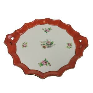 Vintage Made In Japan Floral Fine China Roses Blue Flower Bouquet Handle Dish